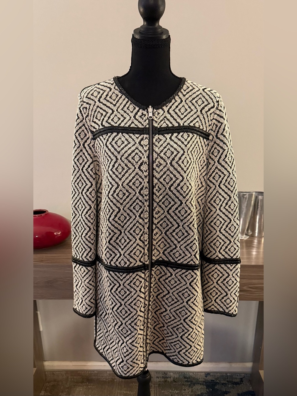 Tory Burch Reversible Jacquard Trench Coat M - Boho Mod Quiet Luxury Jacket